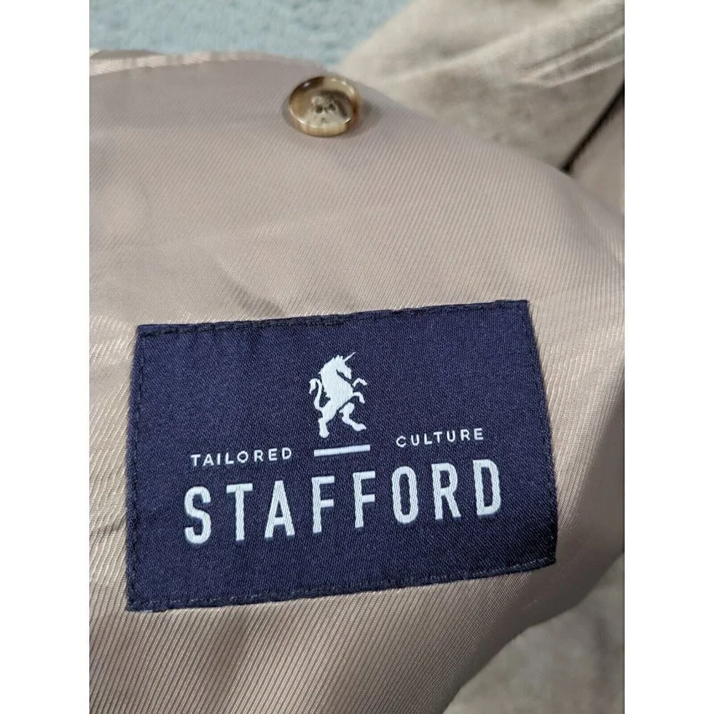 Stafford Sport Coat Mens 48 Regular Signature Linen Cotton Classic Fit Beige